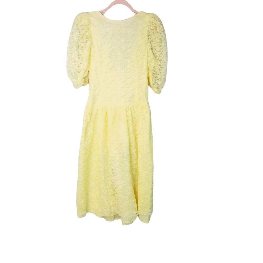 Vtg 80s yellow lace puff sleeve prom formal dress